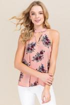 Blue Rain Deliah Gigi X Neck Floral Tank - Dark Mauve