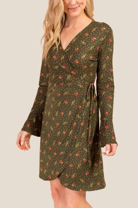 Francesca's Mallory Knit Wrap Dress - Olive