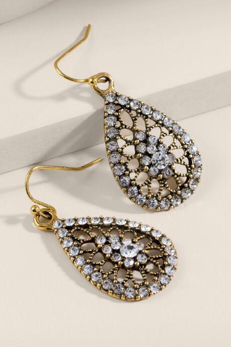 Francesca's Sydney Crystal Cluster Teardrop Earrings - Crystal