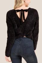 Francesca's Olivia Wrap Back Chenille Sweater - Black