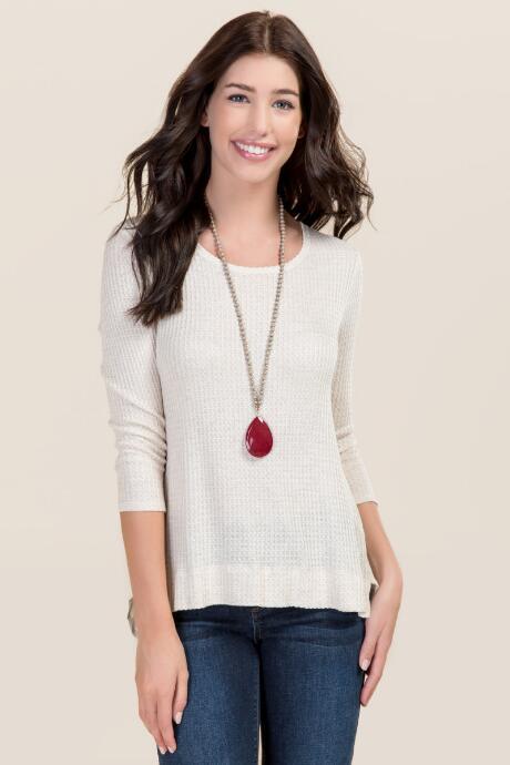 Francesca's Fae Waffle Knit Top - Heather Oat