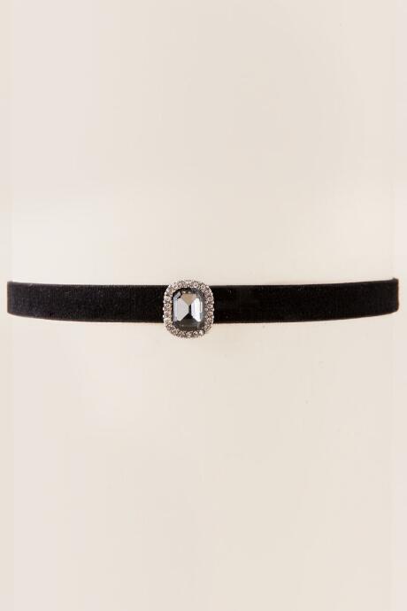 Francesca's Midori Square Stone Velvet Choker - Black