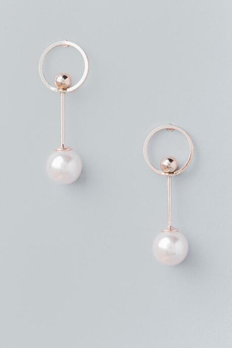 Francesca's Merrick Circle Pearl Drop Earring In Rose Gold - Rose/gold