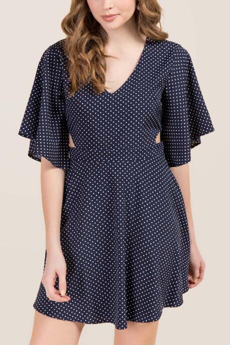 Francesca's Elise Polka Dot Cutout Dress - Navy