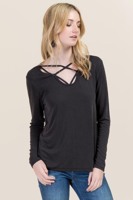 Ayla Bobbie Lattice Cupro Top - Black