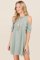 Alya Emmaline Cold Shoulder Ruffle Dress - Olive