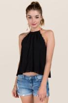 Francesca's Noelle High Neck Swiss Dot And Pom Pom Tank - Black
