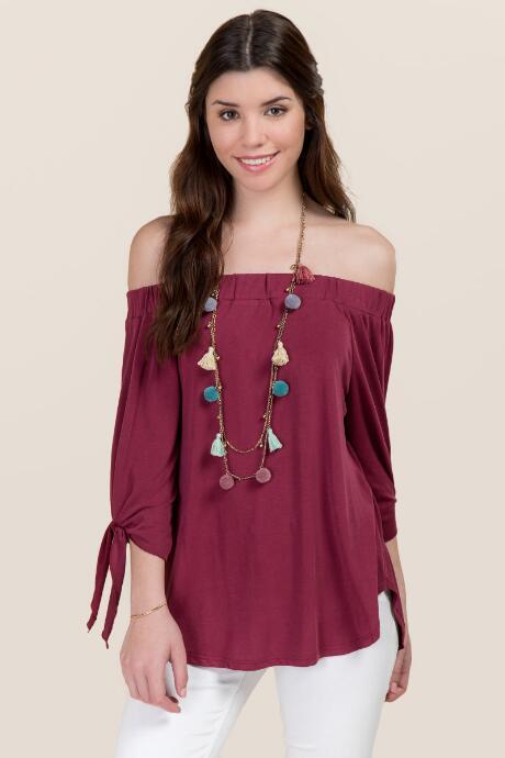 Alya Arin Tie Sleeve Off The Shoulder Top - Wine