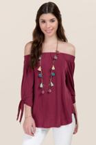 Alya Arin Tie Sleeve Off The Shoulder Top - Wine