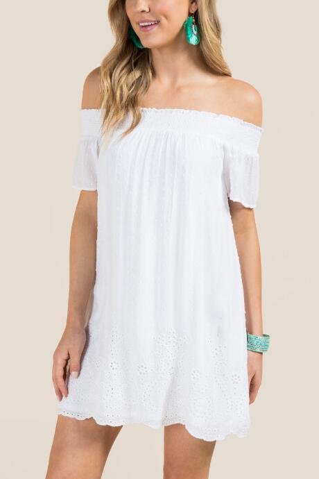 Francesca Inchess Rennie Off The Shoulder Smocked Shift Dress - White