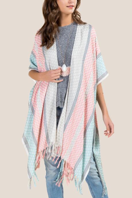 Francesca's Jeanette Tribal Fringe Ruana - Pink