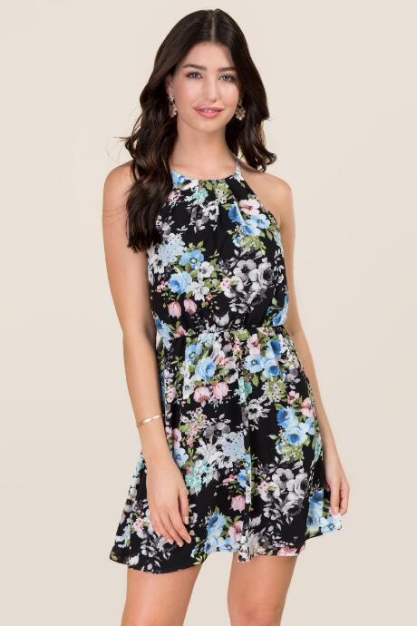 Blue Rain Jules Floral A-line Dress - Black