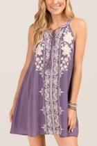 Francesca Inchess Helena Embroidery Shift Dress - Vintage Purple