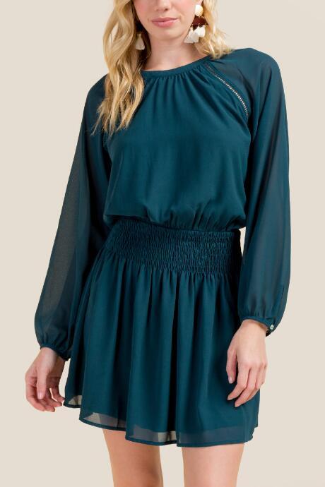 Francesca's Siena Smock Waist Dress - Pine