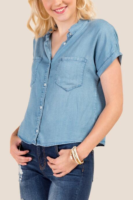 Francesca's Molly Button Front Tencel Top - Medium Wash