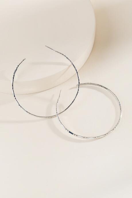 Francesca's Shayla Thin Textured Hoop Earrings - Silver