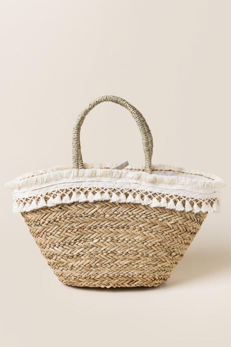 Francescas Carly Straw Tassel Tote - Natural