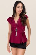 Francesca's Glenna Short-sleeve Wrap Top - Wine