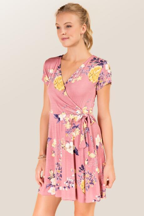 Alya Darla Floral Wrap Dress - Rose