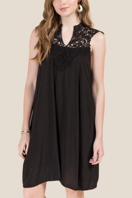 Francesca's Camille Crochet Mineral Wash Shift Dress - Black