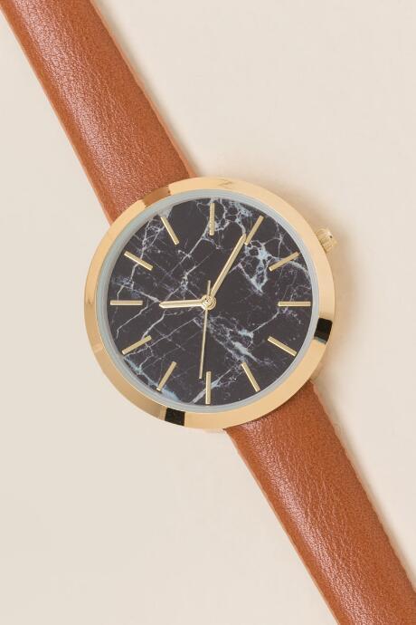 Francesca's Sadie Black Marble Cognac Watch - Cognac