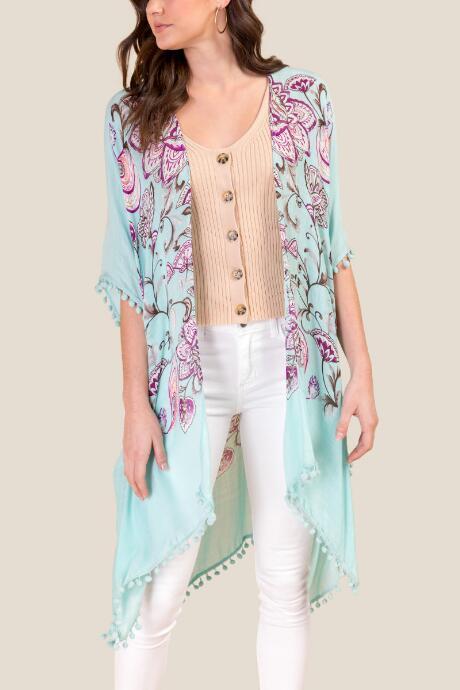 Francesca's Krystal Paisley Kimono - Mint