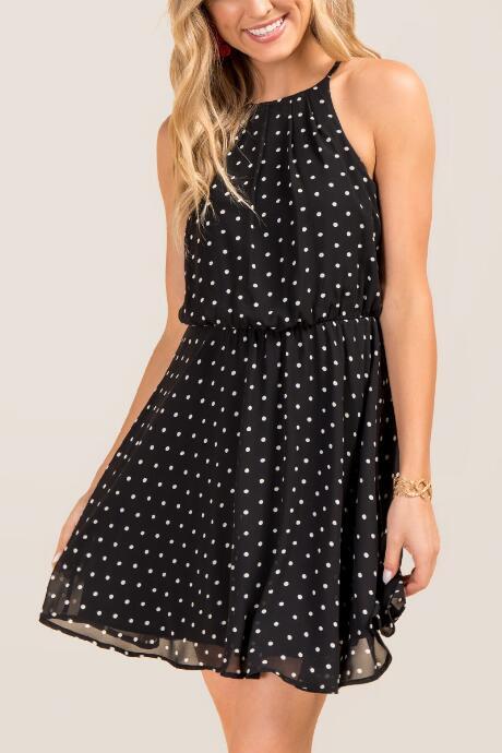 Francesca's Maia High Neck A-line Dress - Black