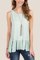 Francesca's Cadence Sleeveless Ruffle Trim Oil Wash Top - Mint