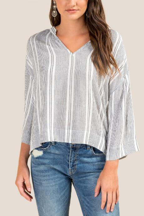 Francesca's Ashlin 3/4 Sleeve Striped Blouse - White