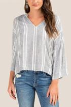 Francesca's Ashlin 3/4 Sleeve Striped Blouse - White