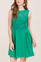 Francesca's Allegra Pleated Illusion Neck Combo A-line Dress - Jade