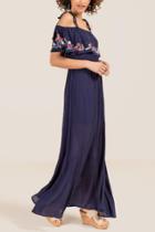 Francesca Inchess Lottie Off The Shoulder Embroidered Maxi Dress - Navy