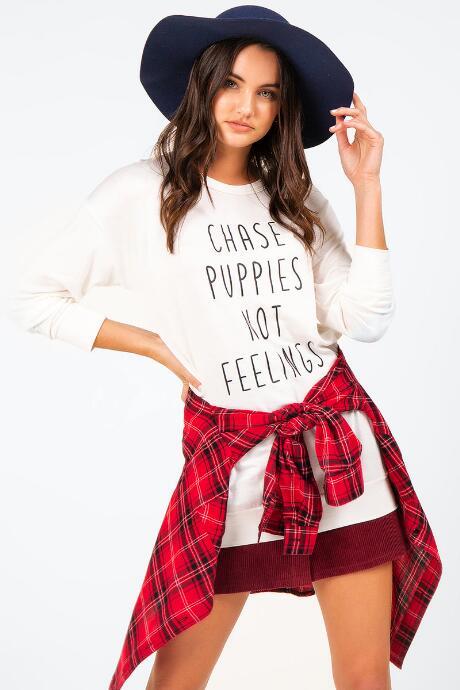 Francesca's Chase Puppies Not Feelings Sweatshirt - White