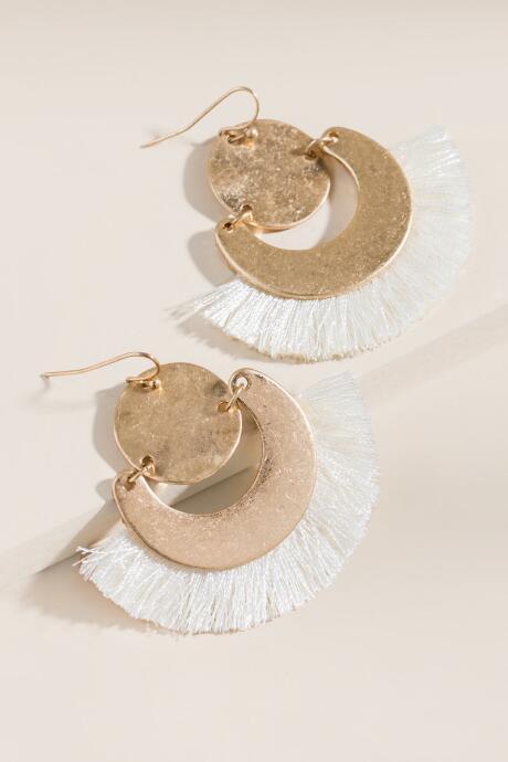 Francesca's Grace Tasseled Circle Drop Earrings - Ivory