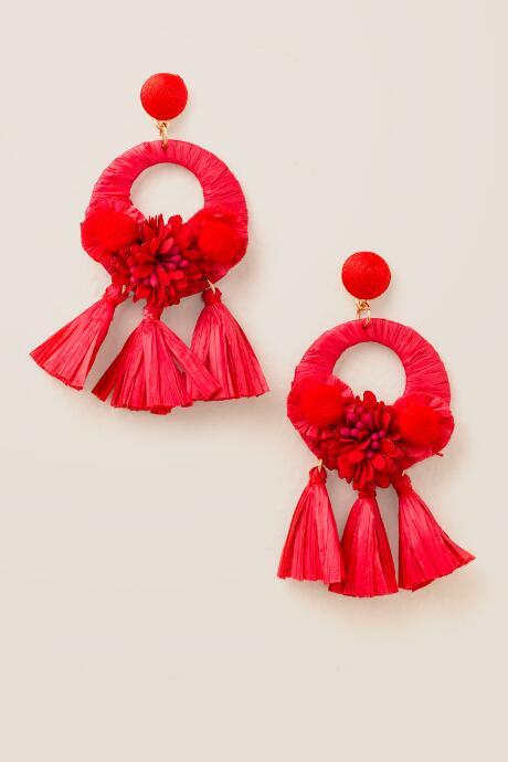 Francesca's Clio Raffia Earrings - Red