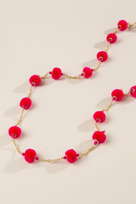 Francesca's Fifi Pom Beaded Necklace - Fuchsia