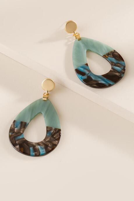 Francesca's Casey Mixed Resin Teardrop Earrings - Jade