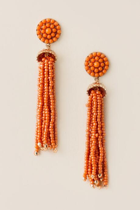 Francesca's Game Day Stud Tassel Earring In Orange - Orange