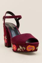 Olivia Miller Sadie Floral Embroidered Chunky Block Heel - Wine