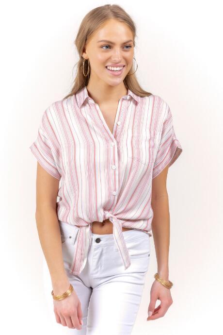 Francesca's Hudson Striped Button Down - Coral