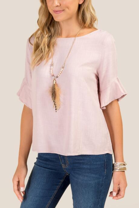 Francesca's Portia Flutter Sleeve Blouse - Rose