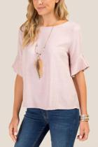 Francesca's Portia Flutter Sleeve Blouse - Rose