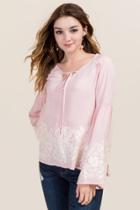 Blue Rain Christine Floral Embroidered Boho Top - Pink
