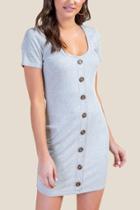 Francesca's Evelyn Button Front Knit Dress - Heather Gray