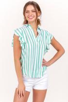 Francesca's Karson Striped Button Down Top - Green