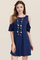 Francesca's Taryn Cold Shoulder Shift Dress - Navy