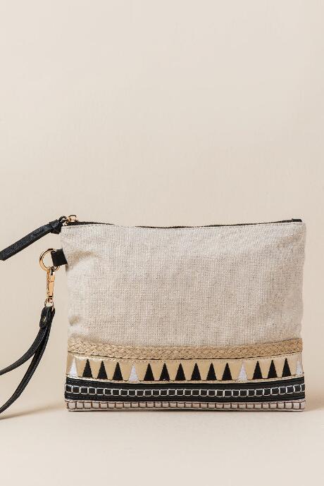Francesca's Amanda Metallic Tribal Clutch - Natural
