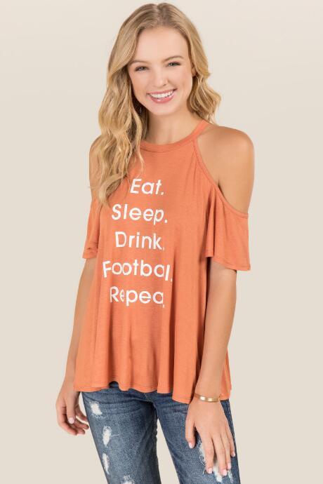 Francesca's Eat Drink Football Graphic Tee - Orange
