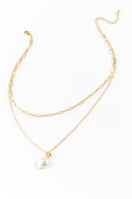 Francesca's Gwendolyn Pearl Pendant Layered Necklace - Gold