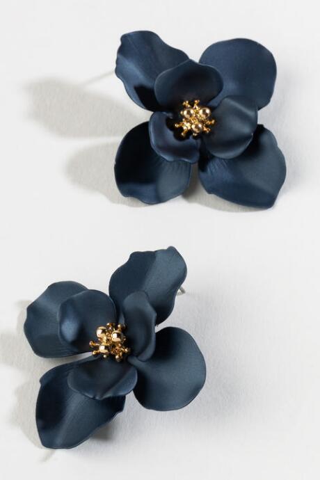 Francesca's Amelia Floral Stud In Navy - Navy